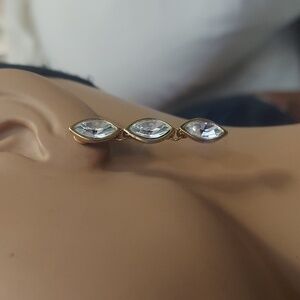 Vintage Monet Gold 3 Crystal Marquise Drop Earrings